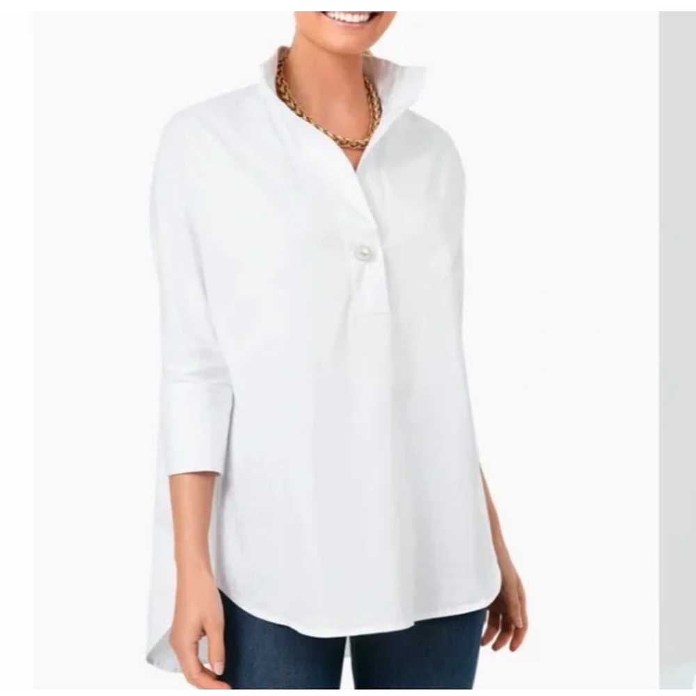 Tuckernuck Blanc Willow White Cotton Pearl Button Tunic Shirt Womens Medium